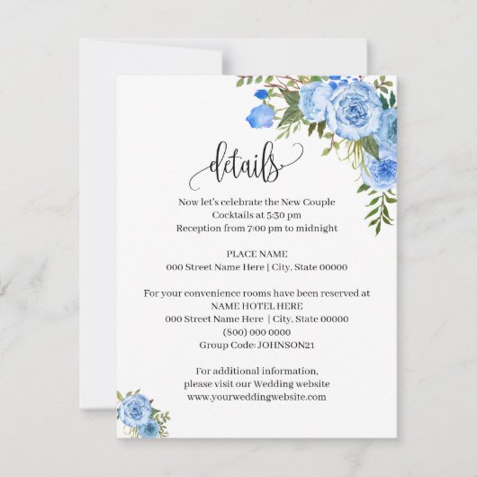 Blue Flowers Boho Chic Western Details insert card Kaart (Voorkant)