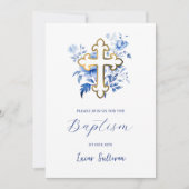 Blue Flowers Bouquet Baptism Invitation Kaart (Voorkant)