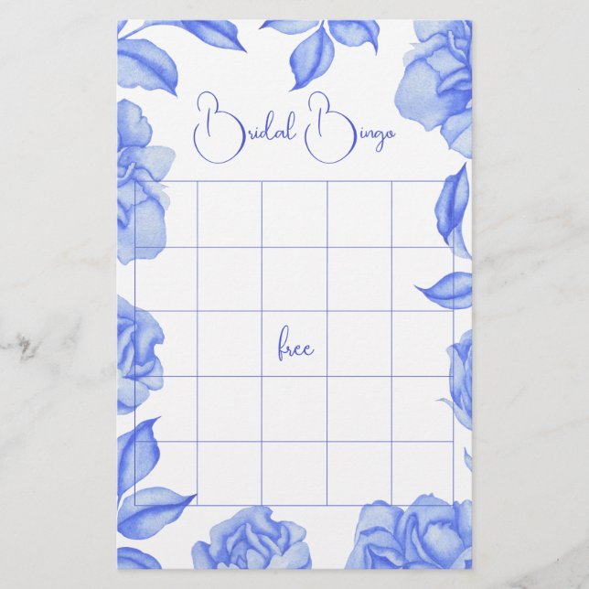 Blue Flowers Bridal shower bingo game (Voorkant)