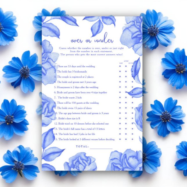 Blue Flowers Bridal shower Over or under game (Creator heeft geüpload)