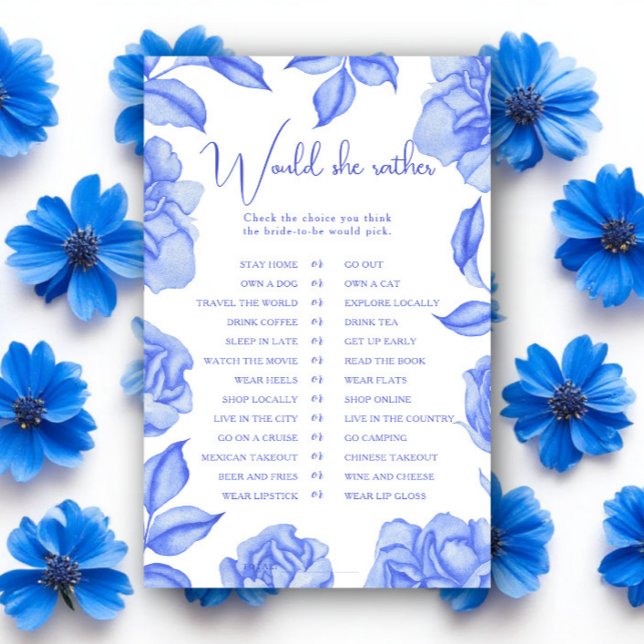 Blue Flowers Bridal shower Would she rather (Creator heeft geüpload)
