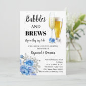 Blue Flowers Bubble & Brews Couples Shower Kaart (Staand voorkant)