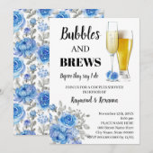 Blue Flowers Bubble & Brews Couples Shower Kaart (Voorkant / Achterkant)