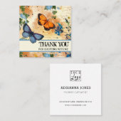 Blue Flowers  Butterfly Dank u Logo Vierkante Visitekaartje (Voorkant / Achterkant)