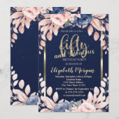 Blue Flowers Confetti Navy Blue 50th Birthday Kaart (Voorkant / Achterkant)