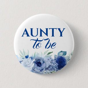 Blue Flowers Cute Aunty to be Baby shower Ronde Button 5,7 Cm