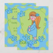 Blue Flowers Cute Baby Shower-uitnodigingen Kaart (Voorkant / Achterkant)