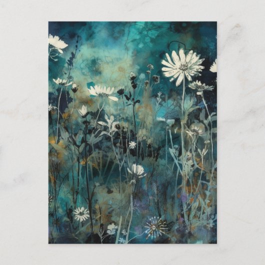 Blue Flowers Cyanotype Mixed Media Briefkaart (Voorkant)