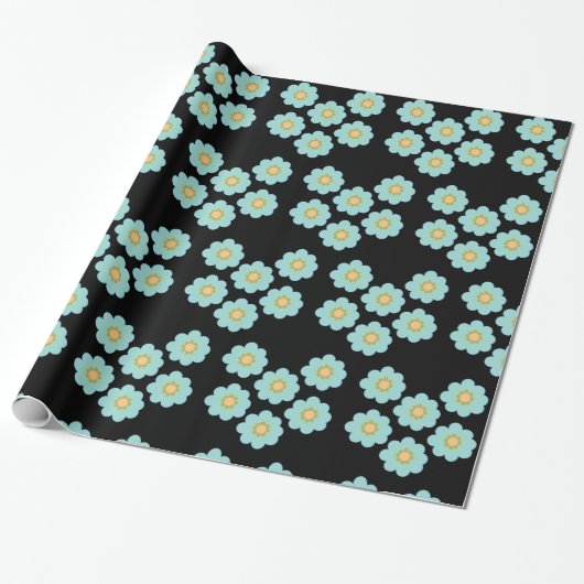 Blue Flowers Daisy Blossom Cadeaupapier (Uitgerold)