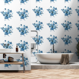 Blue Flowers Design Retro Behang