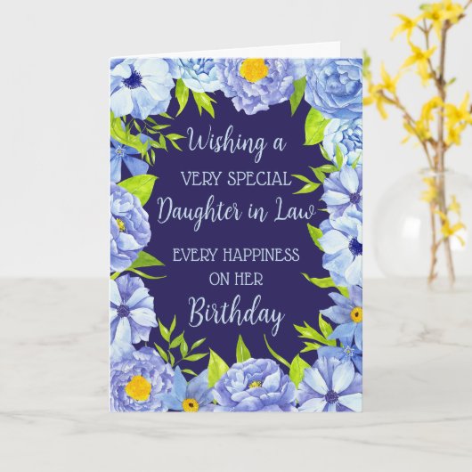 Blue Flowers Dochter in Law Verjaardag Kaart (Gele Bloem)