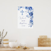Blue Flowers Doop Welkom Poster (Keuken)