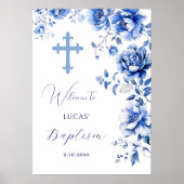 Blue Flowers Doop Welkom Poster (Voorkant)