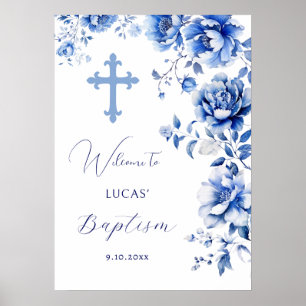 Blue Flowers Doop Welkom Poster