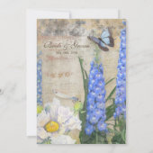 Blue Flowers Dragonfly Butterfly repesal Dinner Kaart (Achterkant)