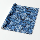 Blue Flowers dramatisch  Giftwrap Cadeaupapier (Uitgerold)
