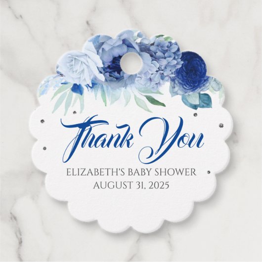 Blue Flowers Elegant Baby shower dank u Bedankjes Labels (Voorkant)