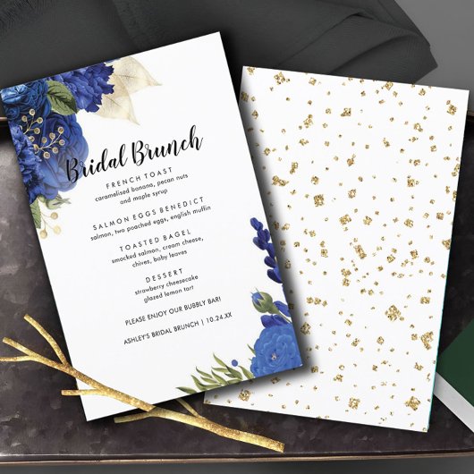 Blue Flowers Elegant Bridal Brunch Menu