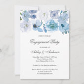 Blue Flowers Elegant Engagement Party Uitnodiging (Voorkant)