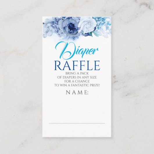 Blue Flowers Elegant Luier Raffle Ticket Informatiekaartje (Voorkant)