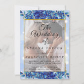 Blue Flowers Elegant Vellum Wedding Invitation Kaart (Voorkant)