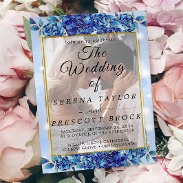 Blue Flowers Elegant Vellum Wedding Invitation Kaart