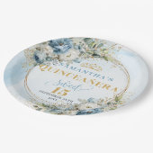 Blue Flowers Eucalyptus Gold Custom Quince Plates Papieren Bordje (Gekanteld)