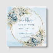 Blue Flowers Eucalyptus Gold Wedding Sign In Gastenboek (Voorkant)