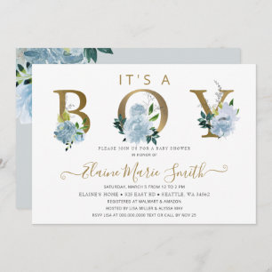  Blue Flowers Floral Boy Baby shower Kaart