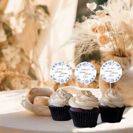 Blue Flowers Floral Calligraphy Vrijgezellenfeest Ronde Sticker