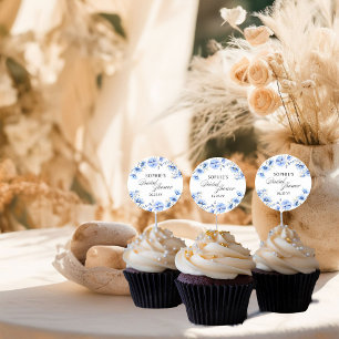 Blue Flowers Floral Calligraphy Vrijgezellenfeest Ronde Sticker