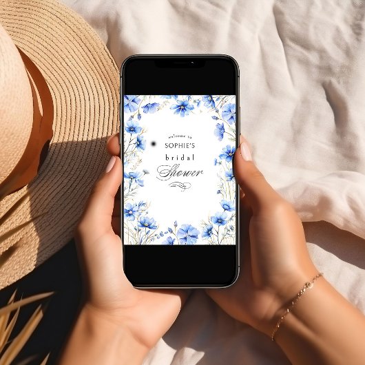 Blue Flowers Floral Lijst Vrijgezellenfeest Welkom Poster