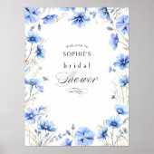 Blue Flowers Floral Lijst Vrijgezellenfeest Welkom Poster (Voorkant)