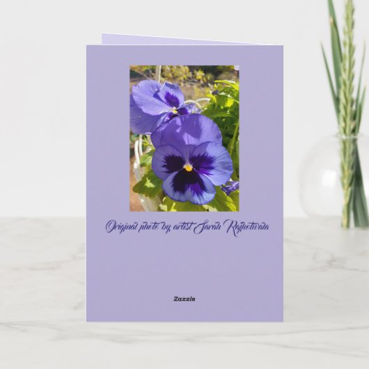 Blue Flowers Floral Pansy Foto Art Kaart (Achterkant)