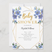 Blue Flowers Geometric Lijst Baby shower Kaart (Voorkant)