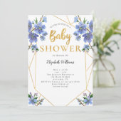 Blue Flowers Geometric Lijst Baby shower Kaart (Staand voorkant)