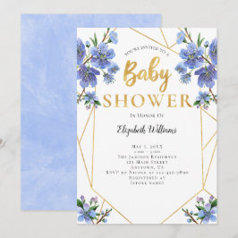 Blue Flowers Geometric Lijst Baby shower Kaart