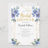 Blue Flowers Geometric Lijst Vrijgezellenfeest Kaart (Voorkant)