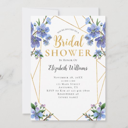 Blue Flowers Geometric Lijst Vrijgezellenfeest Kaart (Voorkant)