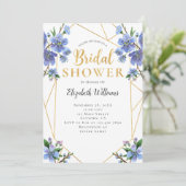 Blue Flowers Geometric Lijst Vrijgezellenfeest Kaart (Staand voorkant)