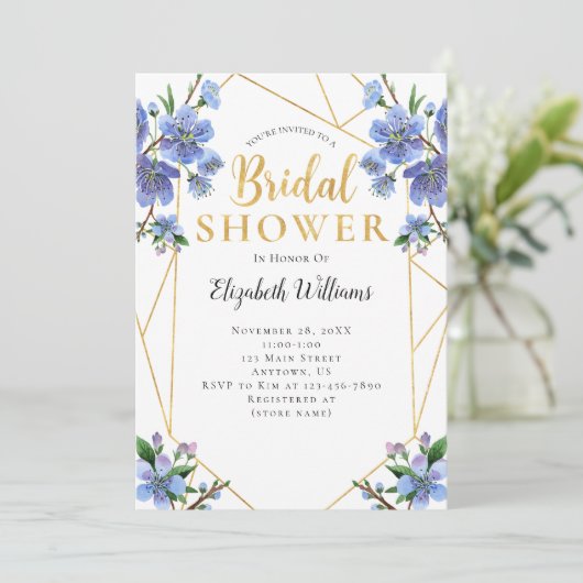 Blue Flowers Geometric Lijst Vrijgezellenfeest Kaart (Staand voorkant)