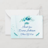 Blue Flowers Gepersonaliseerd Afstuderen Bedankt Notitiekaartje (Voorkant)