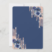 Blue Flowers Glitter Drips Roos Gold 50th Birthday Kaart (Achterkant)