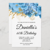 Blue Flowers Gold Foil Glam 60th Birthday Kaart (Voorkant / Achterkant)