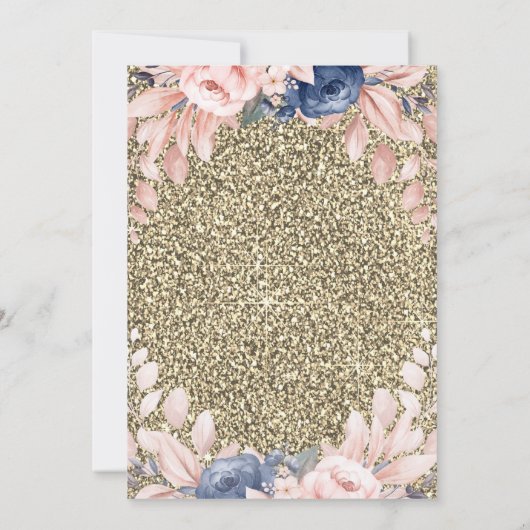 Blue Flowers Gold Glitter Roos Gold Retirement Kaart (Achterkant)