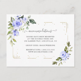 Blue Flowers Gold Glitter Wedding Accommodations Informatiekaartje