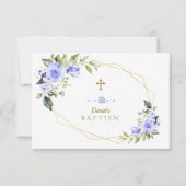 Blue Flowers Gold Lijst Cross Boy Baptisme Bedankkaart (Achterkant)