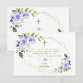 Blue Flowers Gold Lijst Cross Boy Baptisme Bedankkaart (Voorkant / Achterkant)