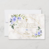 Blue Flowers Gold Lijst Cross Marble Boy Baptisme Bedankkaart (Voorkant)