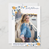  Blue Flowers Graduy Party Afstudeerder Foto Kaart (Voorkant)